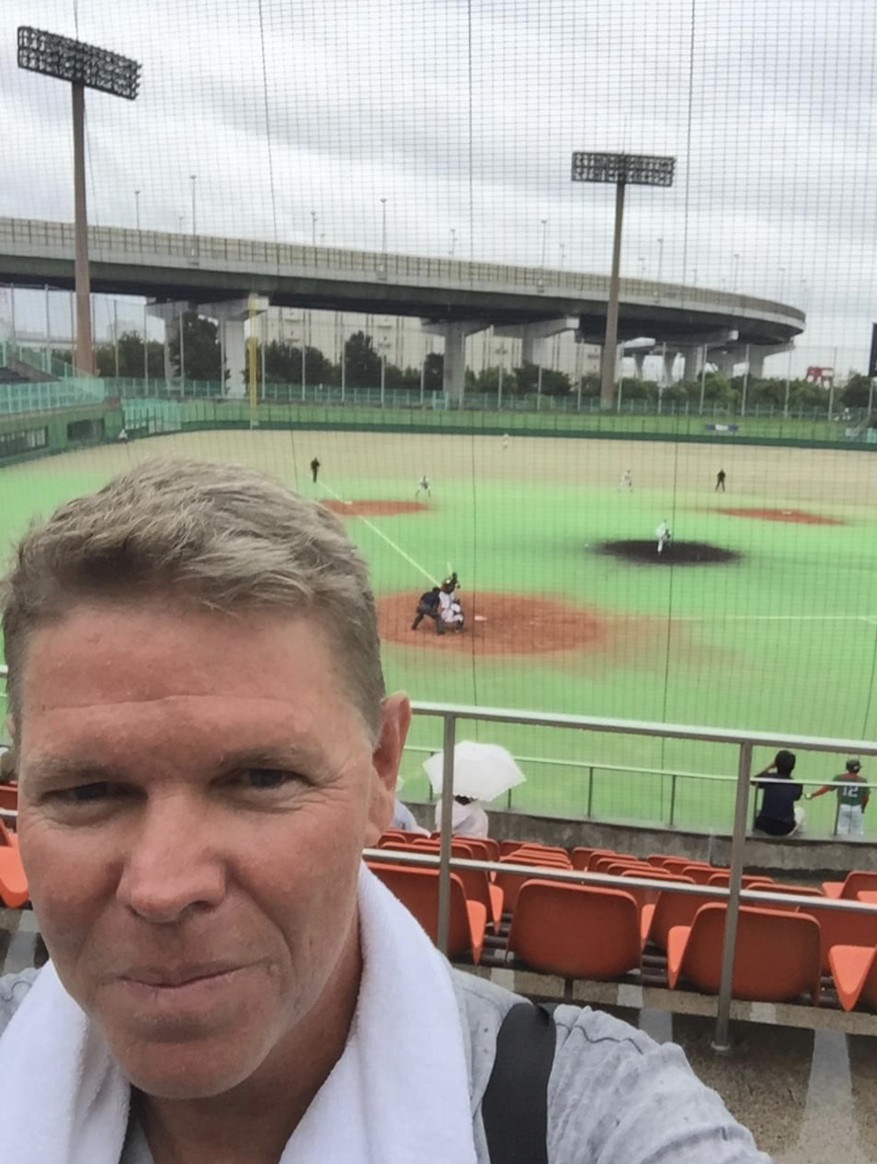 Joel D. Bradley scouting a game in Osaka, Japan